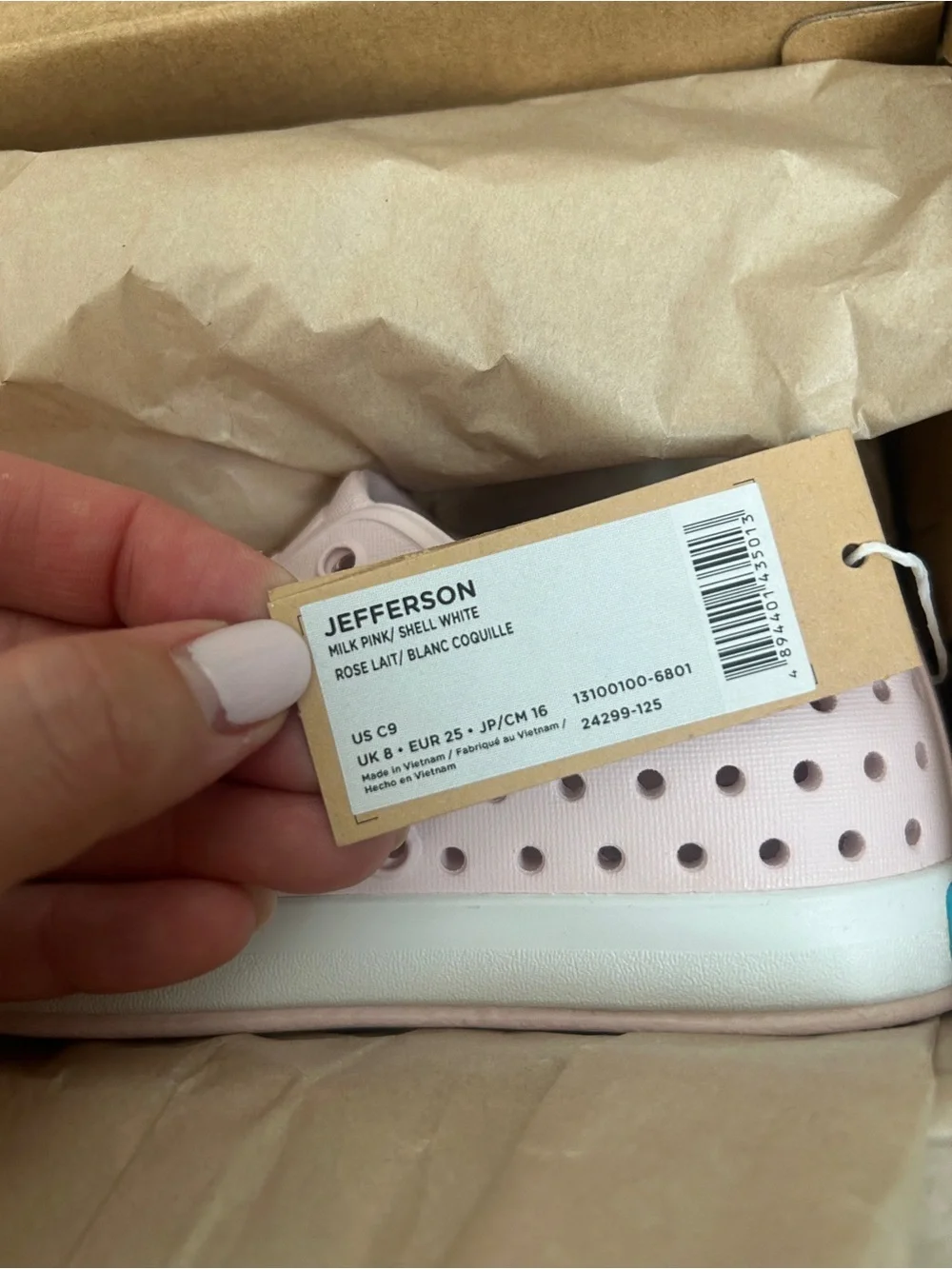 NEW Native Shoes Unisex Kids Jefferson Sneakers Milk Pink C9